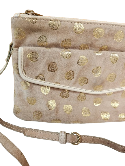 Petit sac à main beige/doré en croûte de cuir Galeries Lafayette