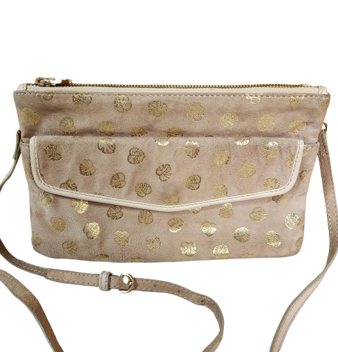 Petit sac à main beige/doré en croûte de cuir Galeries Lafayette