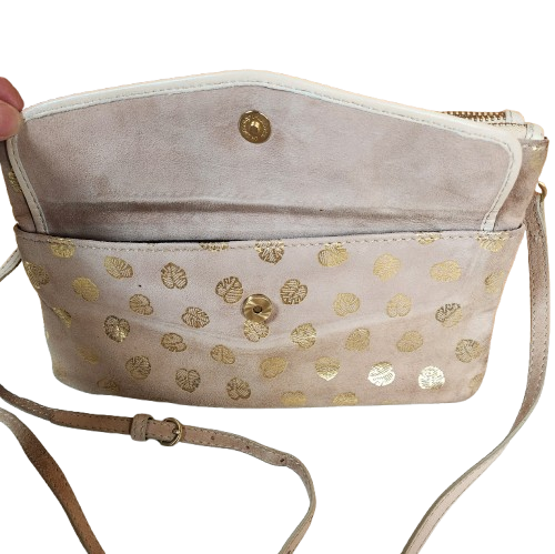 Petit sac à main beige/doré en croûte de cuir Galeries Lafayette