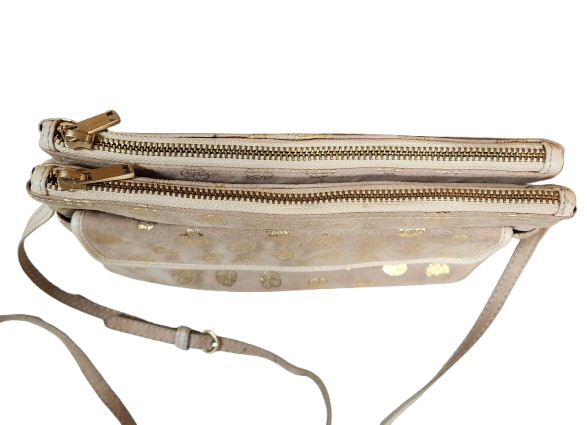 Petit sac à main beige/doré en croûte de cuir Galeries Lafayette