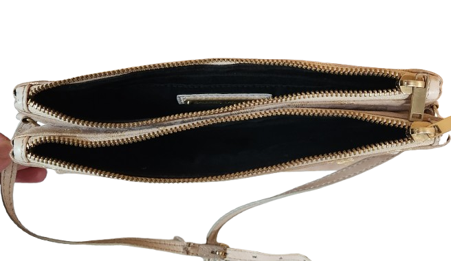 Petit sac à main beige/doré en croûte de cuir Galeries Lafayette