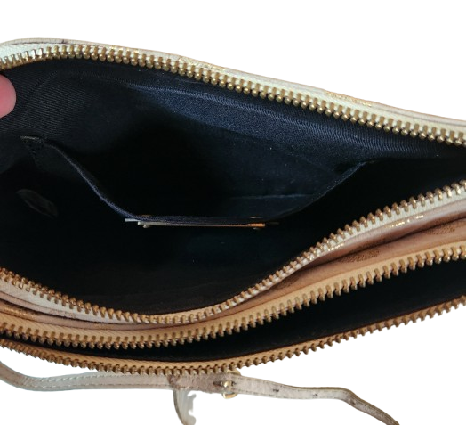 Petit sac à main beige/doré en croûte de cuir Galeries Lafayette