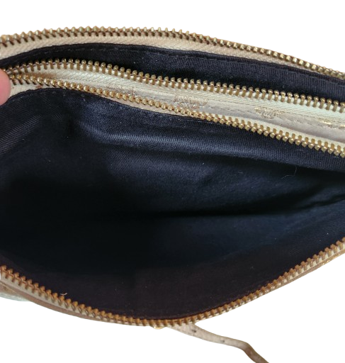 Petit sac à main beige/doré en croûte de cuir Galeries Lafayette