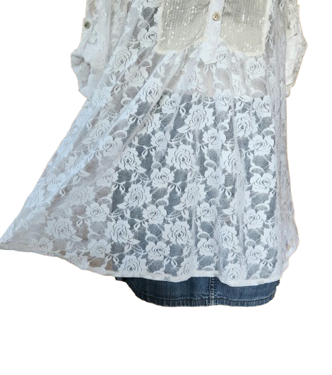 Robe de plage neuve en dentelle avec sequins Made in Italy