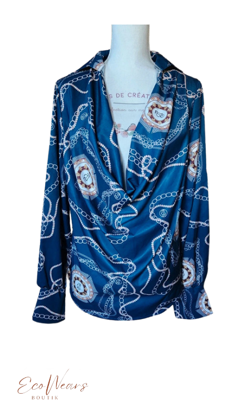 Blouse satinée col drapé