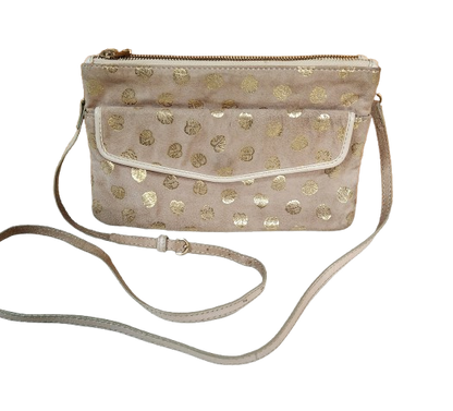 Petit sac à main beige/doré en croûte de cuir Galeries Lafayette