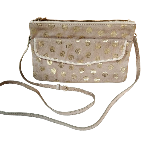 Petit sac à main beige/doré en croûte de cuir Galeries Lafayette