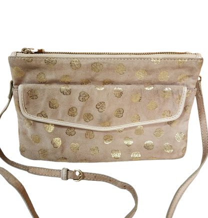 Petit sac à main beige/doré en croûte de cuir Galeries Lafayette