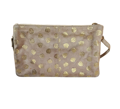Petit sac à main beige/doré en croûte de cuir Galeries Lafayette