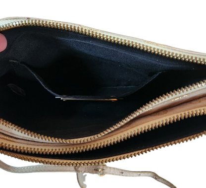 Petit sac à main beige/doré en croûte de cuir Galeries Lafayette