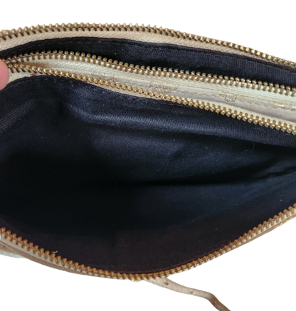 Petit sac à main beige/doré en croûte de cuir Galeries Lafayette