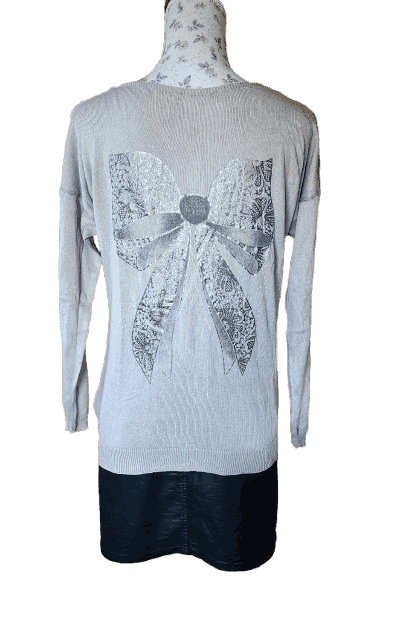 Pull fin à motifs argenté Made in Italy